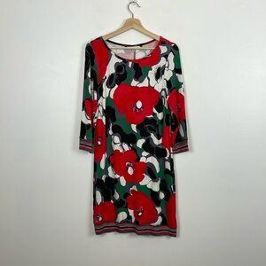 Trina Turk Womens 8 Floral Shift Dress Long Sleeve Stretch Pullover Crewneck